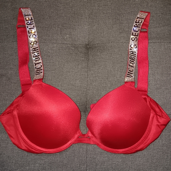Victoria's Secret 32B Red Bra with Rhinestone straps - Picture 1 of 2